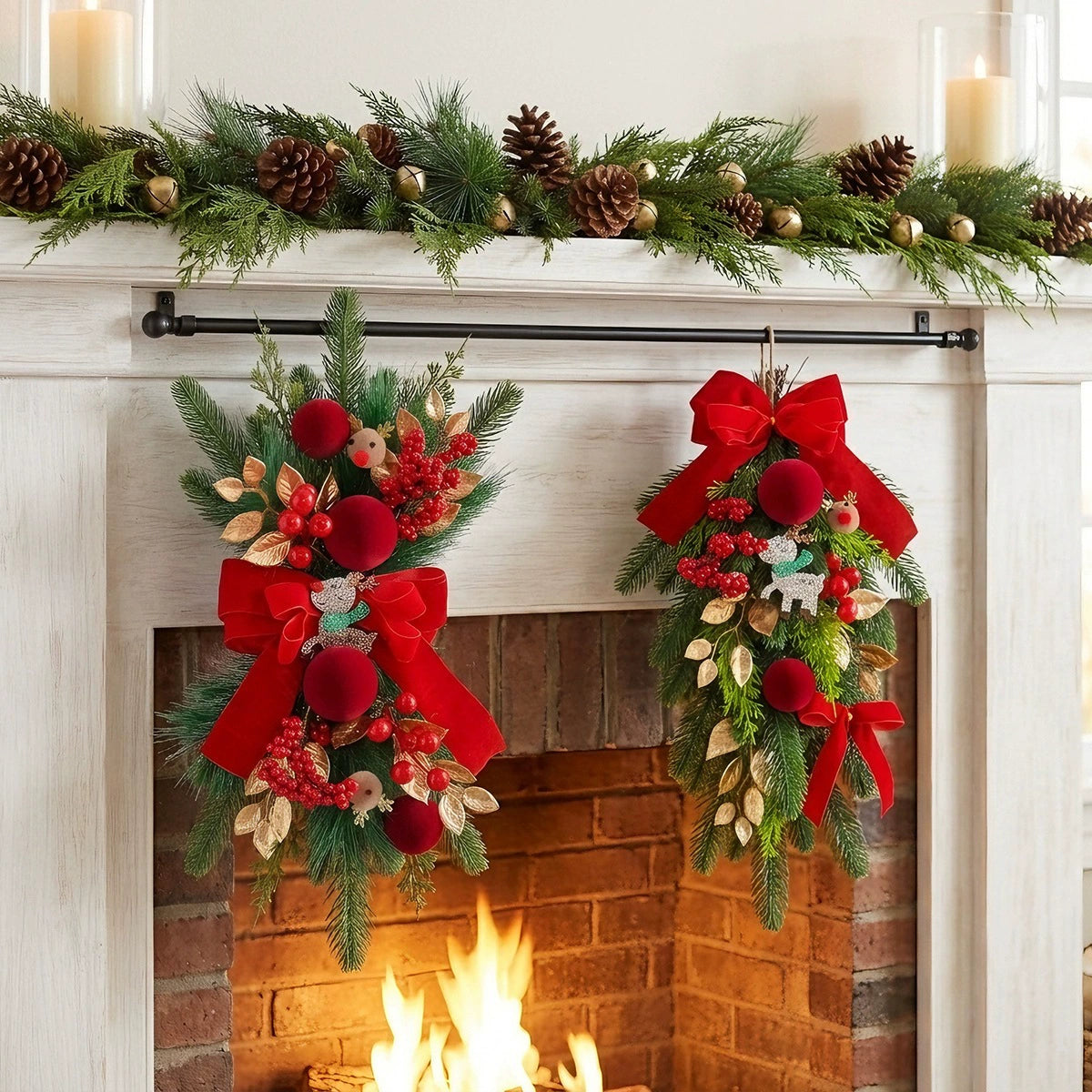 Rentier-Deko aus Rot-Samt, 48 cm, Weihnachtsgirlande & Türbehang für Hotel, Event, Festtagsdekoration – realistisch, langlebig, batchtauglich