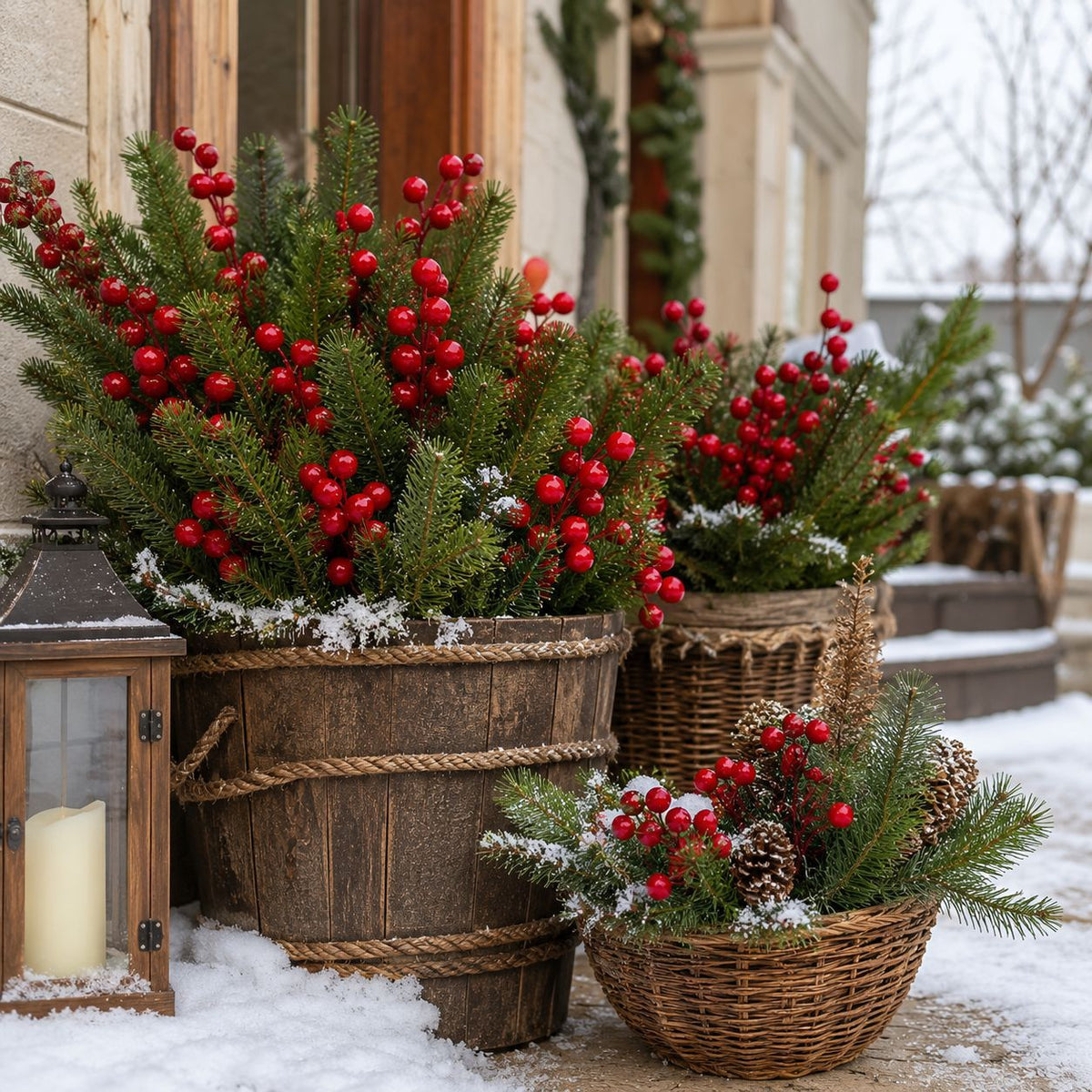Künstliche Weihnachtszweige mit roten Beeren, 37 cm, realistische Kiefernzweige für Floristik, Hochzeit, Festdekoration, Schaufenster, Wohnraum