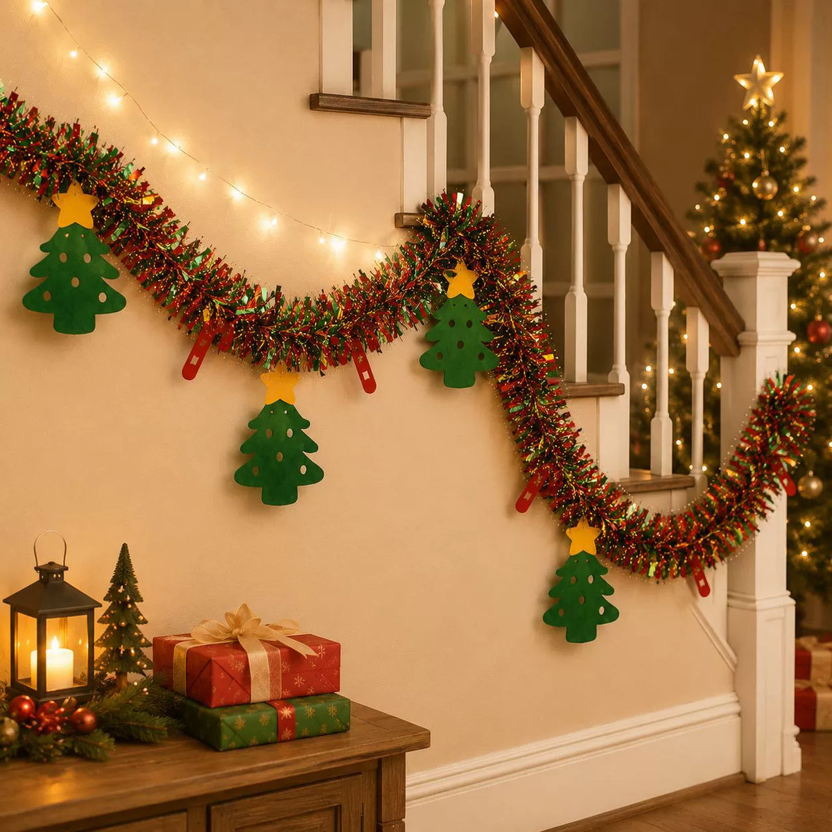 DIY Weihnachtsdekoration, 200cm Länge, mit LED-Lichterkette, für Weihnachtsbaum, Fensterdekoration, Partydekoration