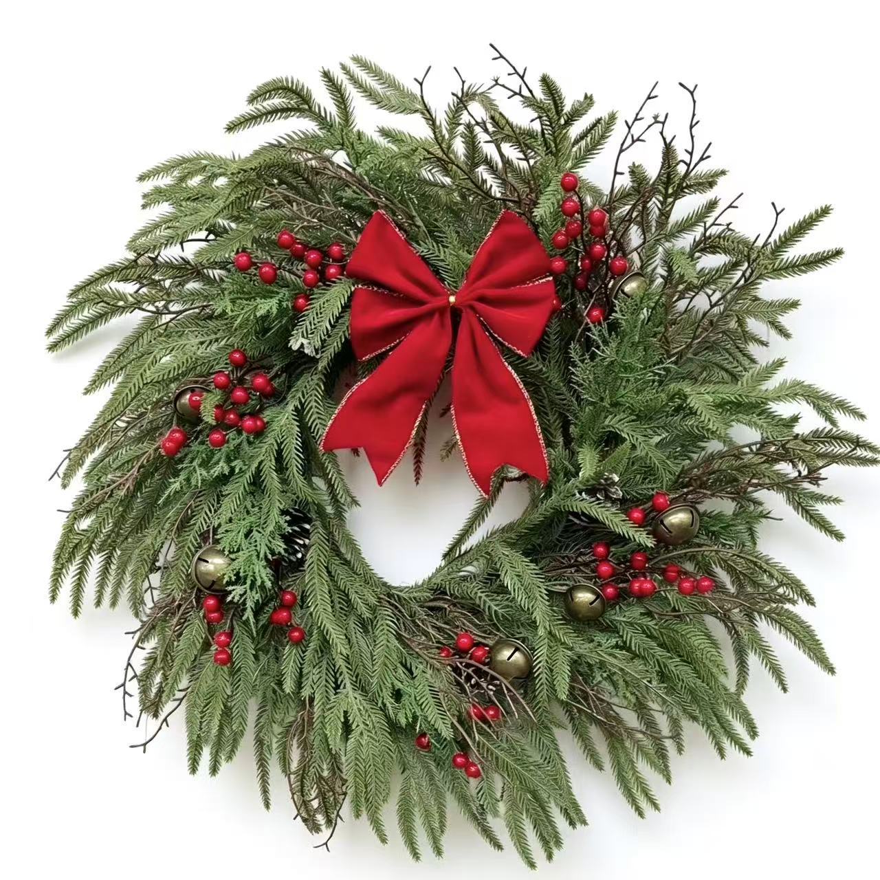 Real-Touch Weihnachtskranz aus Kunststoff, 70 cm Durchmesser, mit Kiefernnadeln, Zapfen und roten Beeren, perfekt für Weihnachtsdekoration, Hochzeiten, Einzelhandel