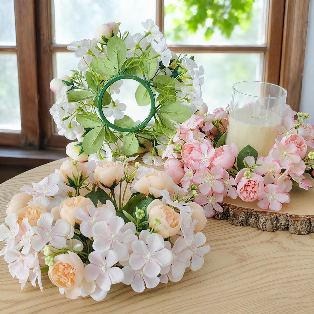 Künstliche Pfingstrosen-Kerzenring mit Wildblumen, 23 cm Durchmesser, aus Seide, für Hochzeiten, Innendekoration und Events