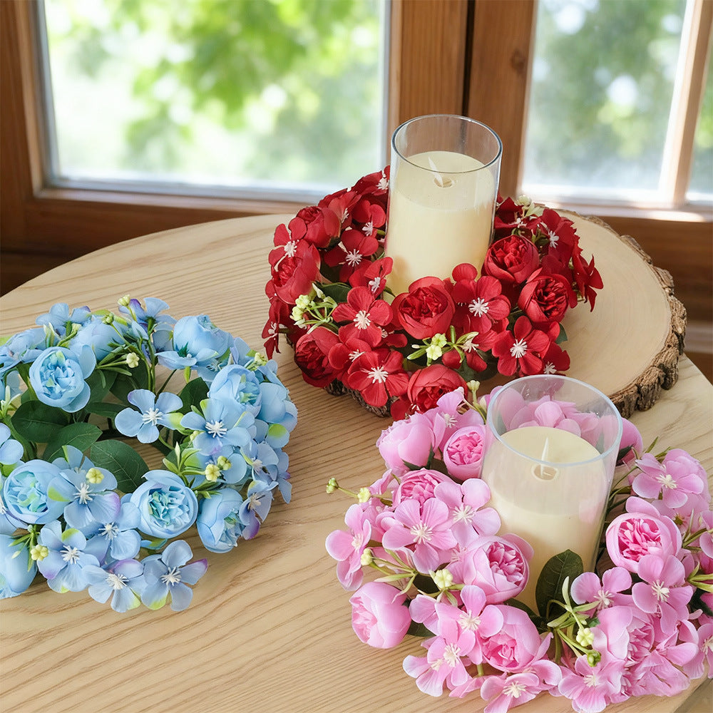 Künstliche Pfingstrosen-Kerzenring mit Wildblumen, 23 cm Durchmesser, aus Seide, für Hochzeiten, Innendekoration und Events