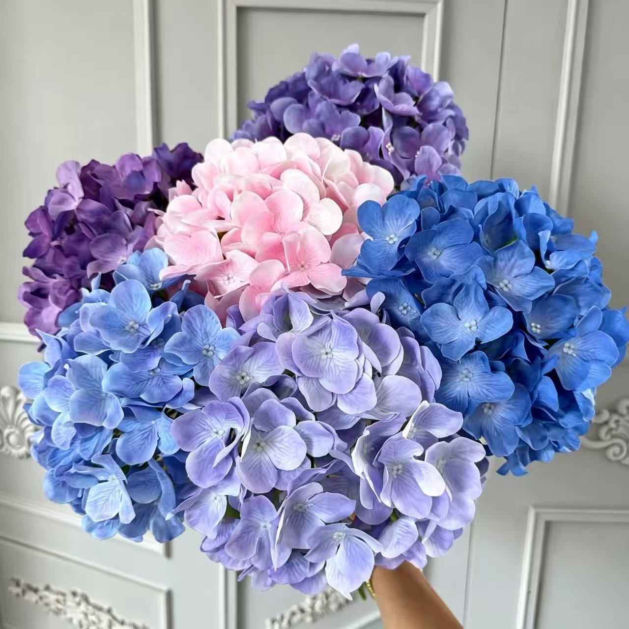 Künstliche Hortensie, 67 cm, hochwertig naturgetreu, für Hochzeit, Trauerfeier, Dekoration, Innenraum, 1 Stiel