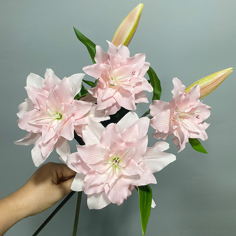 80cm PU Real-Touch Lilienstrauß, 2 Blüten + 1 Knospe, 15cm Durchmesser, für Hochzeiten, Innenraumdekoration, Blumengeschäfte