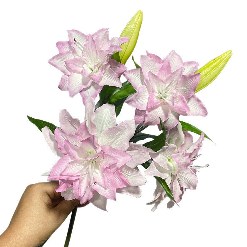 80cm PU Real-Touch Lilienstrauß, 2 Blüten + 1 Knospe, 15cm Durchmesser, für Hochzeiten, Innenraumdekoration, Blumengeschäfte