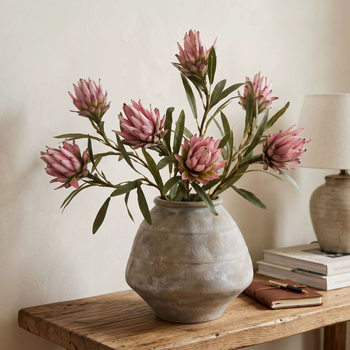 Künstliche Protea Blüte (Königsprotea) in Herbsttönen, 63 cm Länge, Real-Touch Seide, für Vasen, Hochzeitsdekoration, Wohnaccessoires
