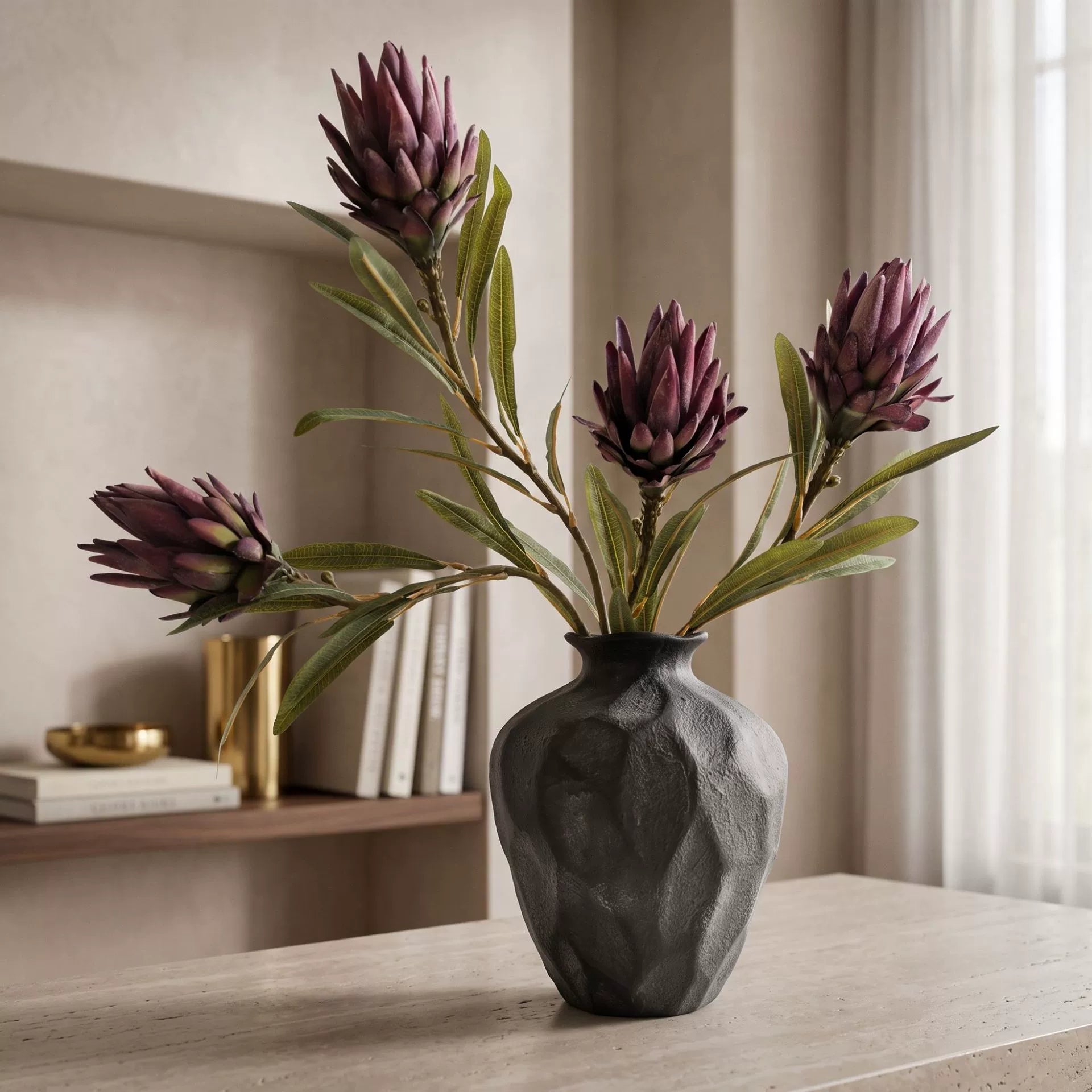 Künstliche Protea Blüte (Königsprotea) in Herbsttönen, 63 cm Länge, Real-Touch Seide, für Vasen, Hochzeitsdekoration, Wohnaccessoires
