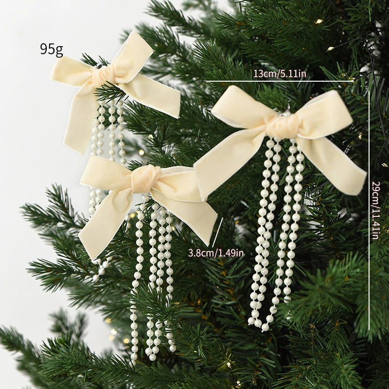 Weihnachtsschmuck Perlen-Schleifen Anhänger, Set mit 3 Größen (19cm, 15cm, 12cm), Weinrot, Dunkelgrün, Cremeweiß, für Weihnachtsbaum, Fensterdekoration, Hochzeitsdekoration