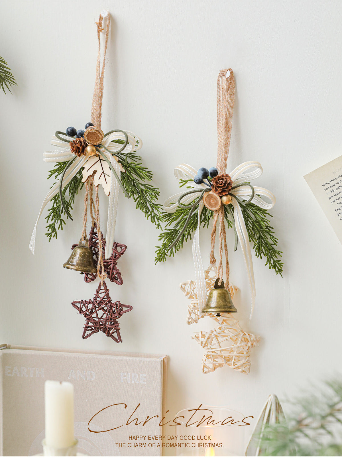 Weihnachtsschmuck Türdekoration Glockenanhänger für Baum, Fenster und Wanddekoration, 9 Stile, 30 cm, Kunststoff, realistische Optik für Festdekoration, Einzelhandel und Großhandel