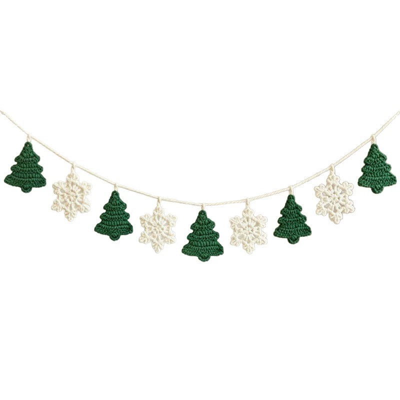 Weihnachts-Deko-Banner handgeflochten, 200 cm Länge, Schneeflocken & Tannenbaum-Motiv, Partydekoration, Ladenausstattung, Festtagsdekoration
