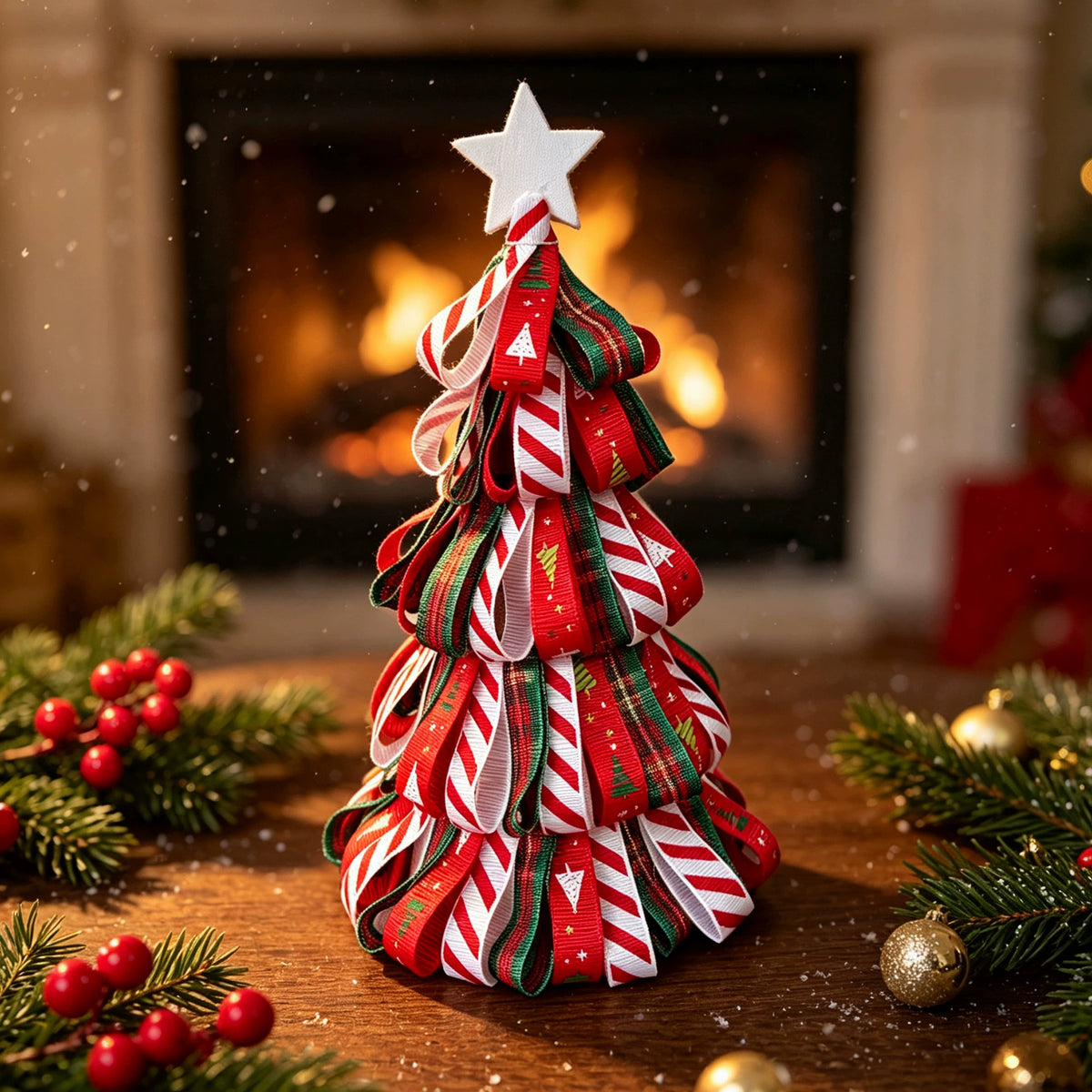 Künstlicher Weihnachtsbaum mit Schleife, 18 cm hoch, 9 cm breit, für Tischdekoration, Wohnkultur, Hochzeiten, Events