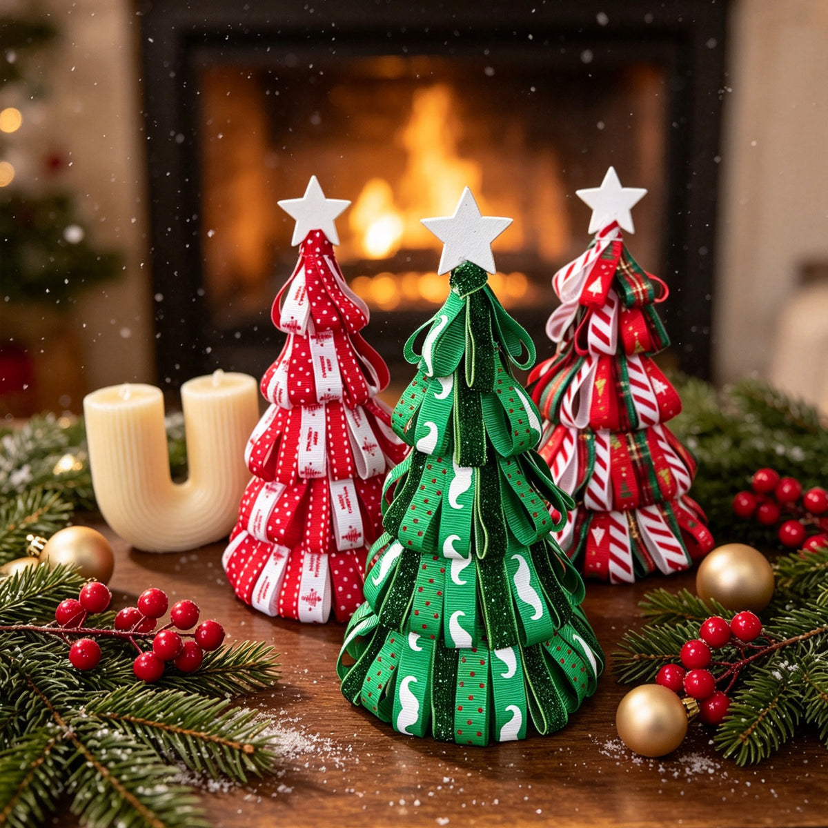 Künstlicher Weihnachtsbaum mit Schleife, 18 cm hoch, 9 cm breit, für Tischdekoration, Wohnkultur, Hochzeiten, Events