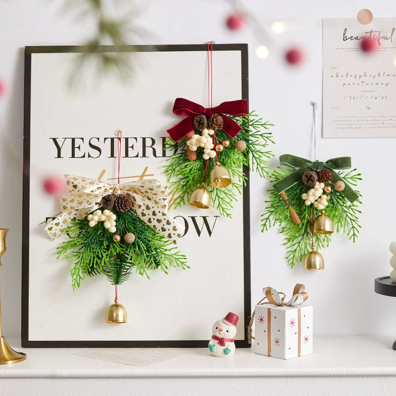 Weihnachtsglocken mit Schleife, 13x16 cm, realistische Kunststoff-Deko für Baum, Tür, Fenster, Hochzeit, Event, Gastgewerbe, 6 Designs