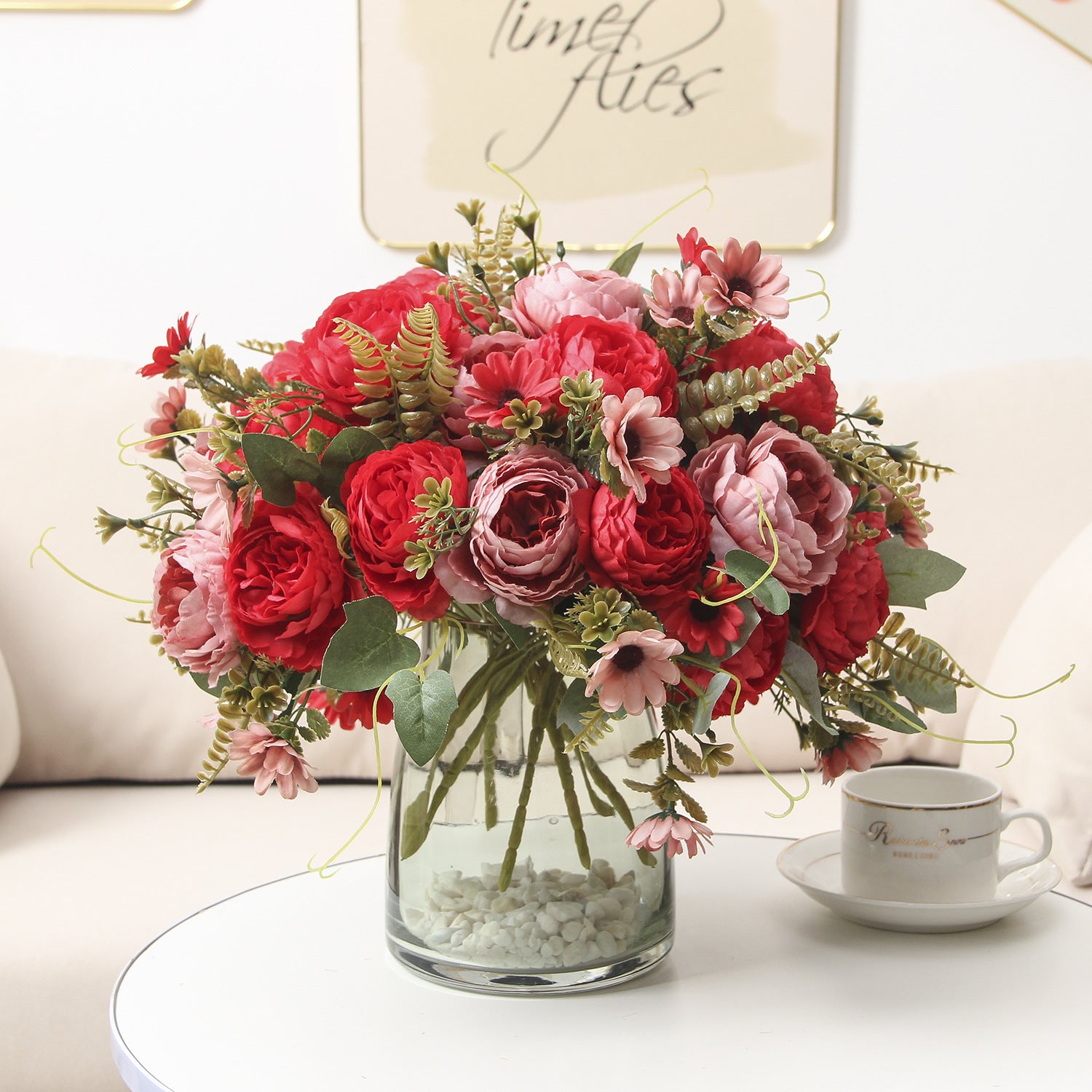Künstliche Pfingstrosen aus Seide, 34 cm, 10 Blüten, realistisch, für Hochzeiten, Zuhause, Laden, Hotel