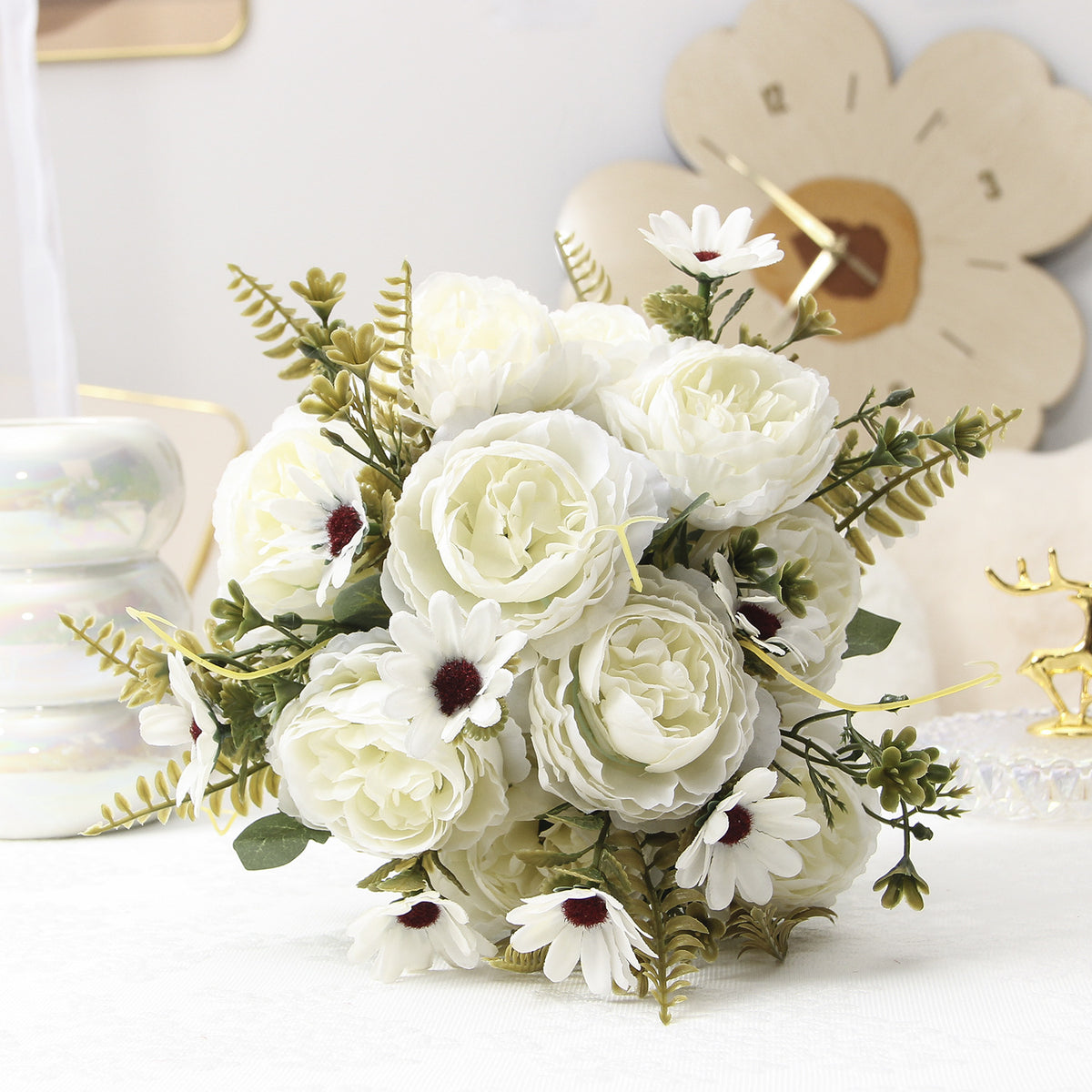 Künstliche Pfingstrosen aus Seide, 34 cm, 10 Blüten, realistisch, für Hochzeiten, Zuhause, Laden, Hotel