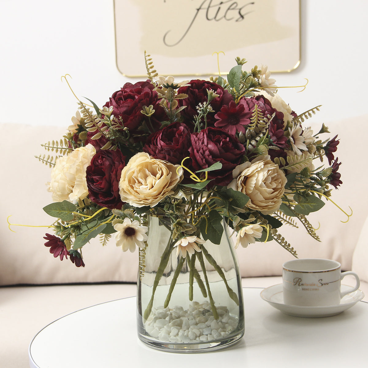 Künstliche Pfingstrosen aus Seide, 34 cm, 10 Blüten, realistisch, für Hochzeiten, Zuhause, Laden, Hotel