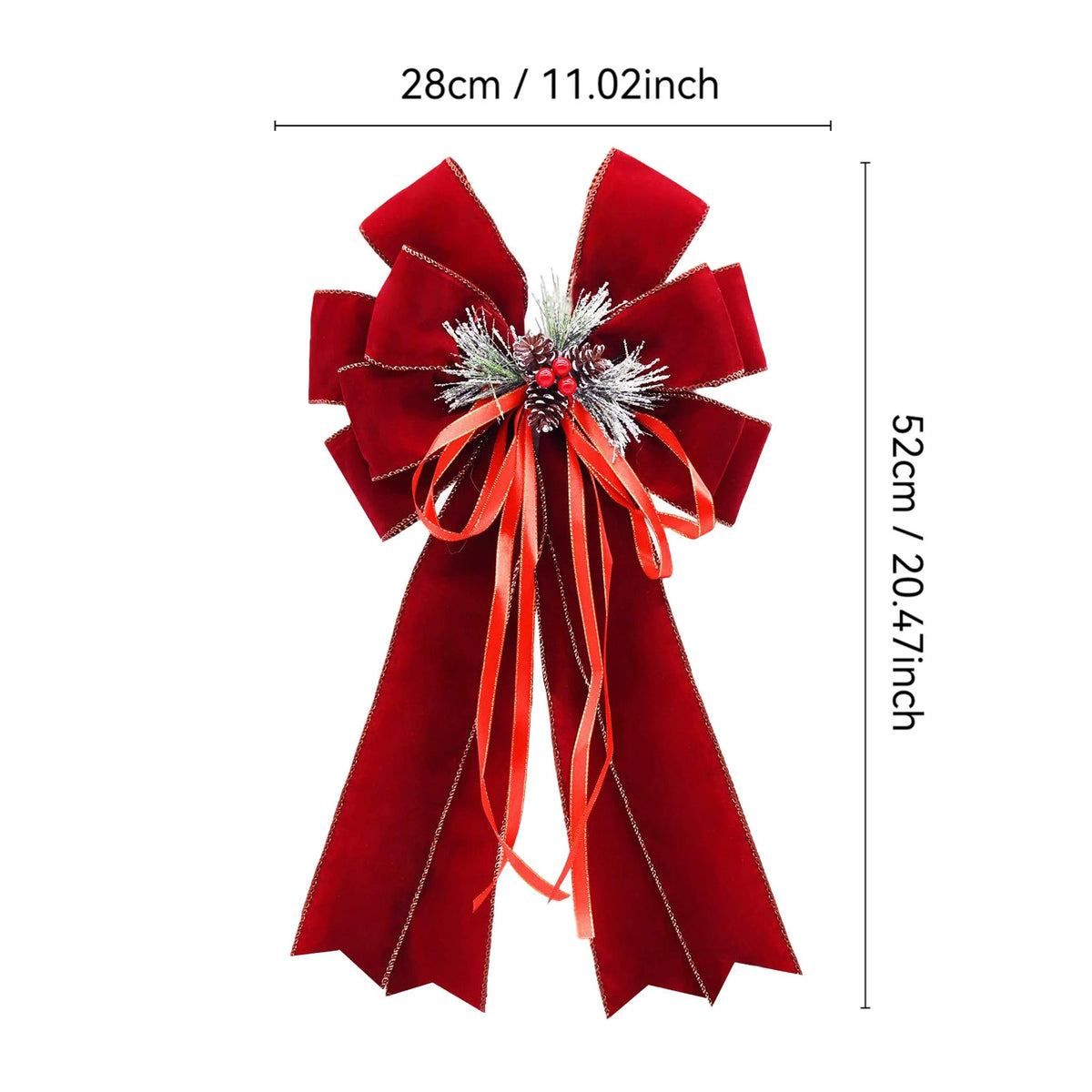 Weihnachtsschmuck aus Schneetanne mit burgunderrotem Samtschleifenkranz, 52 cm, festliche Dekoration für Fenster, Hotels und Geschäfte