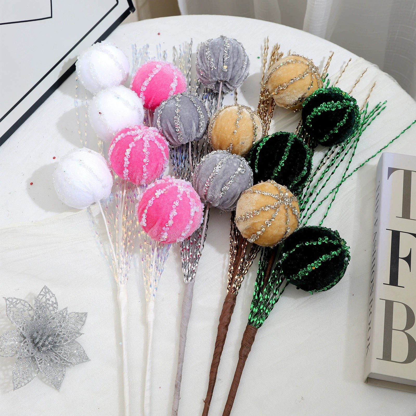 5er Set Christbaumschmuck, 69 cm hoch, Real-Touch Material, rot, grau, weiß, rosa, champagner, grün, für Weihnachtsdekoration, Hochzeiten, Einzelhandel