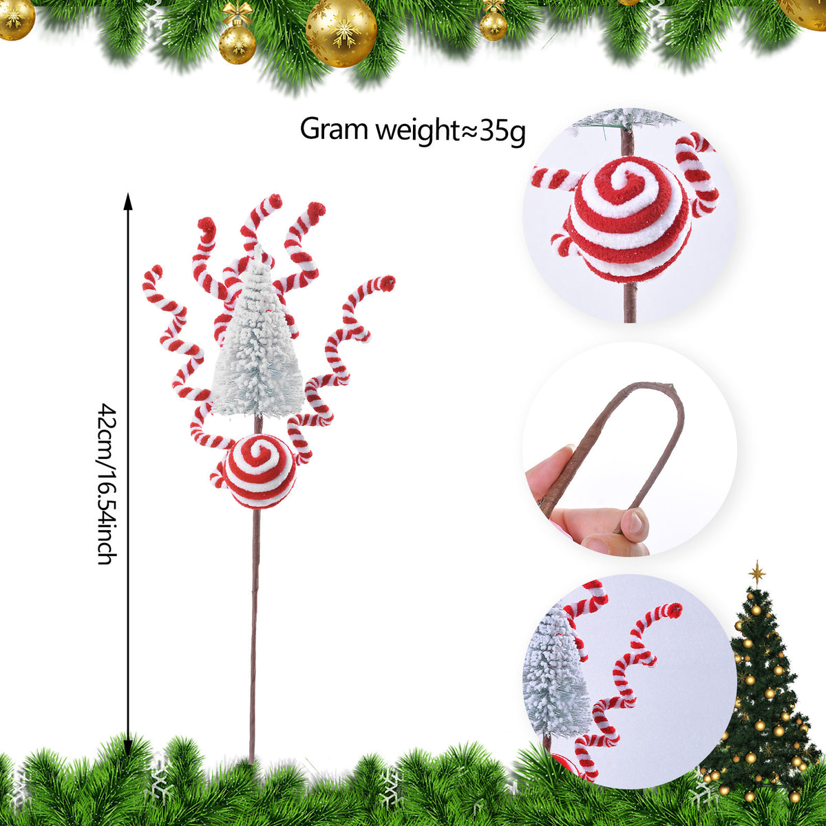 Set mit 5 Weihnachts-Lollipop-Dekorationen, 6 verschiedene Designs, 5 cm, Kunststoff, für Baumdekoration, Geschenkverpackung, DIY-Bastelprojekte