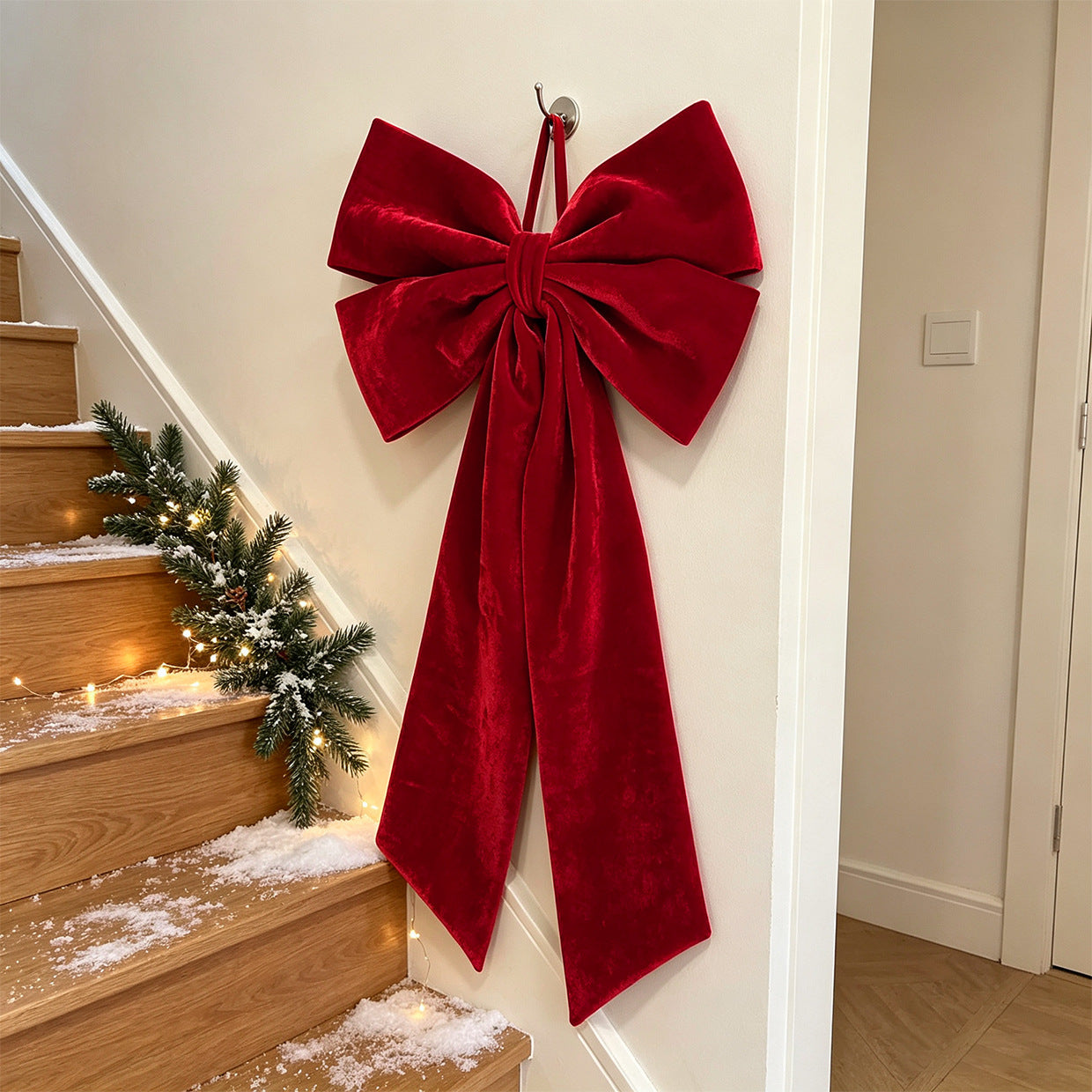 Roter Samt-Doppelschleifen-Deko, 62x111 cm – Hochwertige Weihnachtsdekoration für Hochzeiten, Trauerfeiern, Shop-Deko, ganzjährig einsetzbar