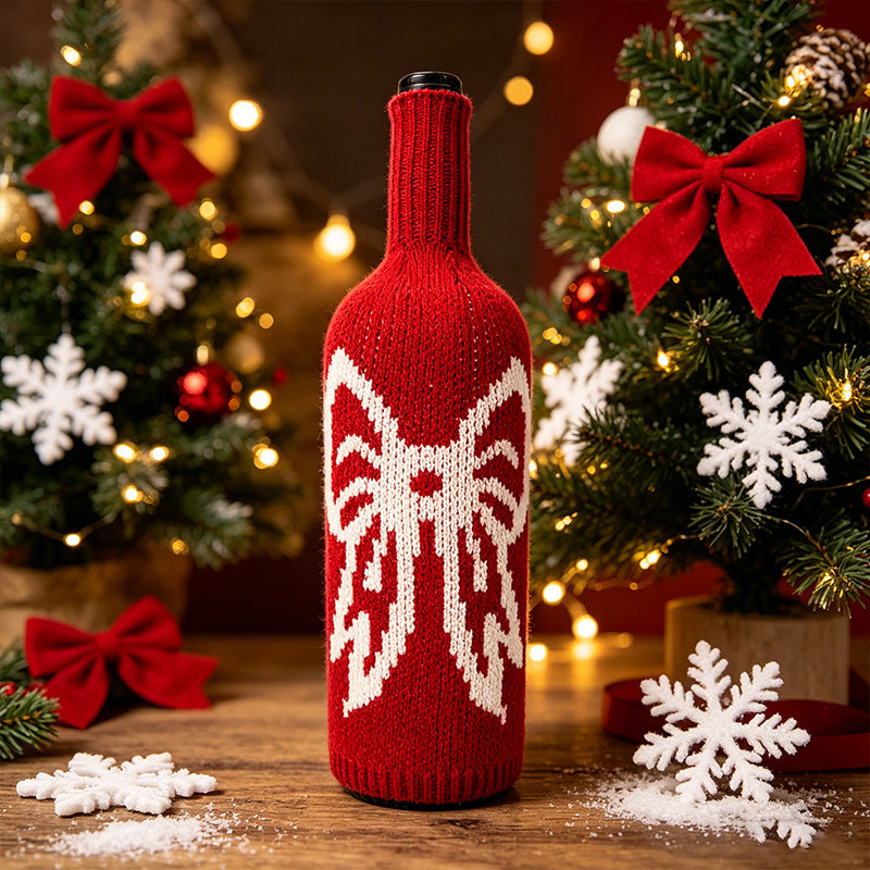 Wollgestrickter Weinflaschenbezug, 28 cm lang, 11 cm breit, 3,5 cm Öffnung, Weihnachtsdeko, Geschenkidee, Tischdekoration