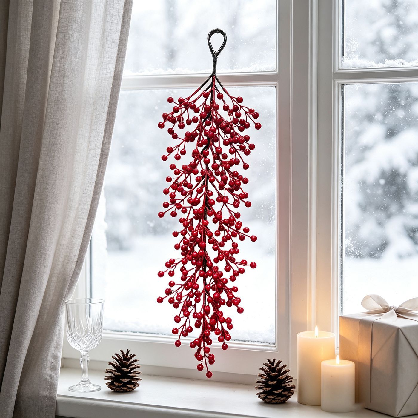Weihnachtsdeko Rotbeeren Wandschmuck, 60 cm, Real-Touch Kunststoff, für Hochzeiten, Hotels, Einzelhandel, Wohnzimmer