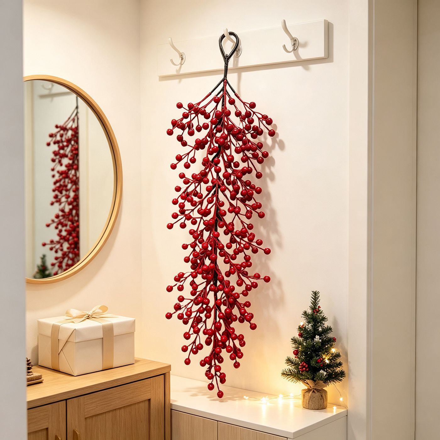Weihnachtsdeko Rotbeeren Wandschmuck, 60 cm, Real-Touch Kunststoff, für Hochzeiten, Hotels, Einzelhandel, Wohnzimmer