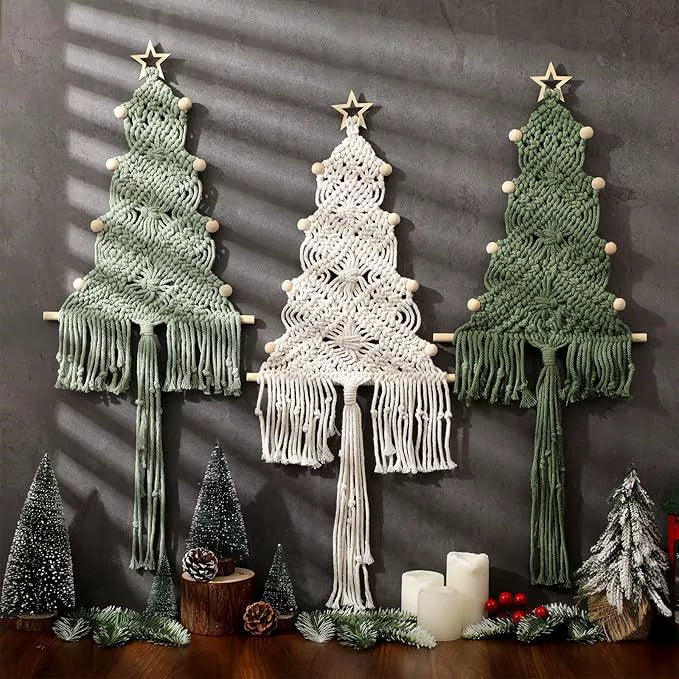 Handgefertigte Baumwoll-Seil Weihnachtsbaum Franse Dekoration, 61x30 cm, Wandbehang für Hochzeit, Café, Zuhause, Geschenk, ganzjährig nutzbar