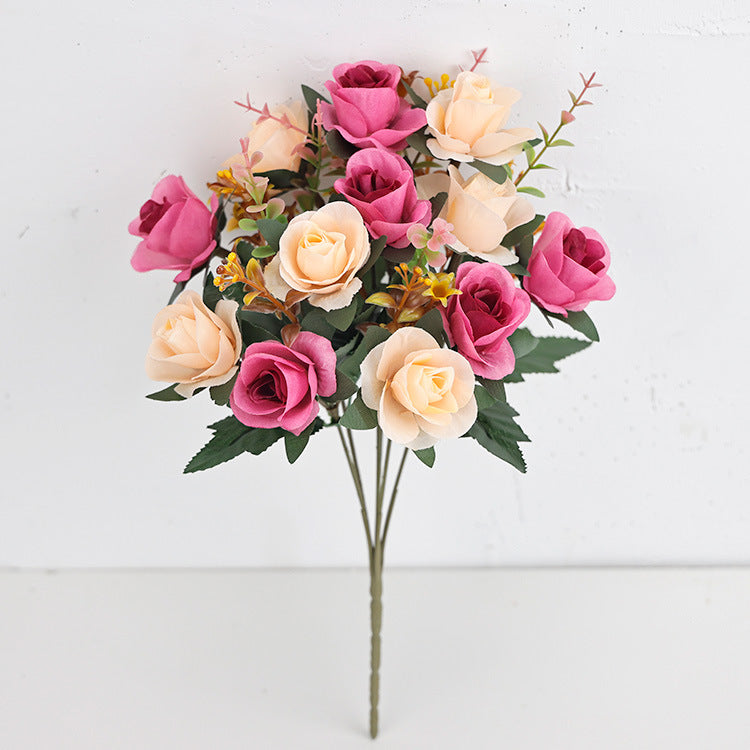 Künstliche Mini-Rosenblüten, 35 cm, Seidenstoff, 12 Blüten pro Bund – Hochzeit, Dekoration, Grabgestaltung, Innenraum