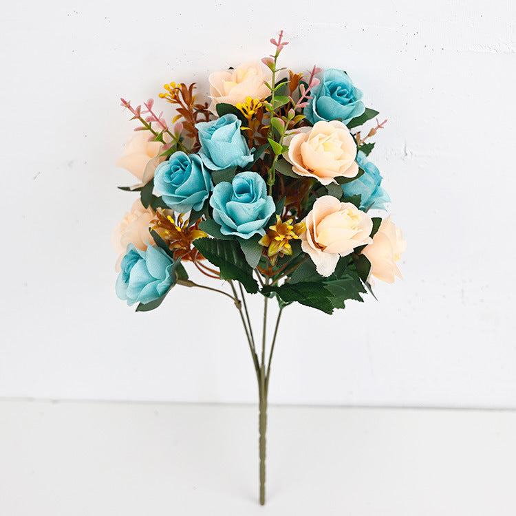 Künstliche Mini-Rosenblüten, 35 cm, Seidenstoff, 12 Blüten pro Bund – Hochzeit, Dekoration, Grabgestaltung, Innenraum