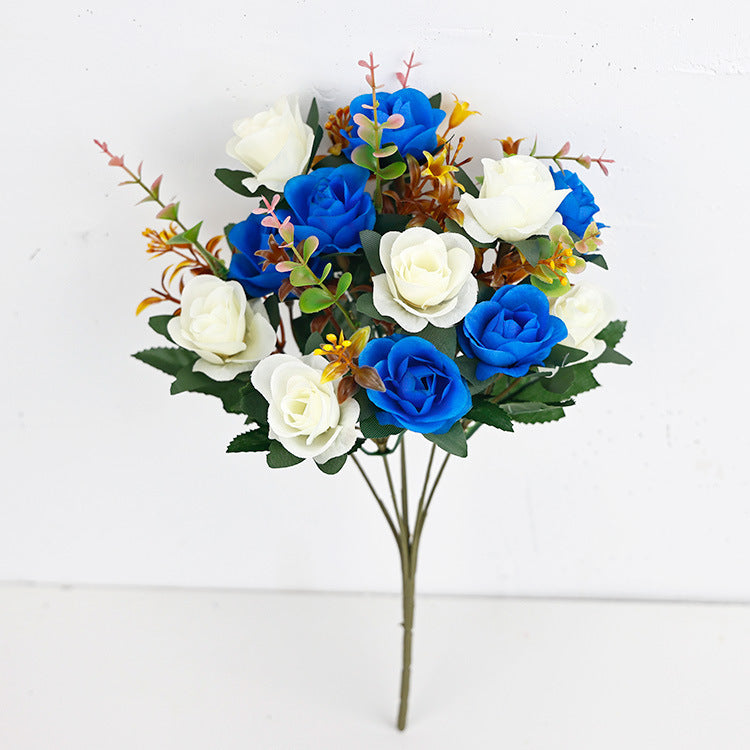 Künstliche Rosenzweige, 35 cm, Seide, 12 Blüten, für Hochzeiten, Grabgestecke, Wohnaccessoires, Café-Dekoration
