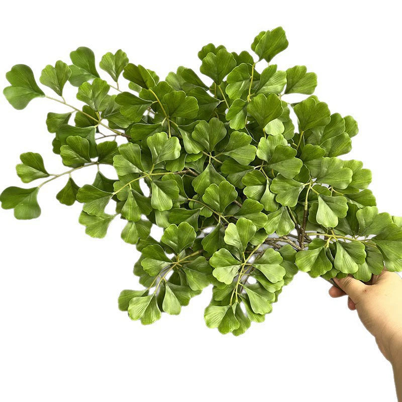 Künstliche Ginkgo-Zweige 46 cm, gelb-grün, realistische Blätter für Hochzeit, Dekoration, Vase, Shop, Büro, Innen & Außen
