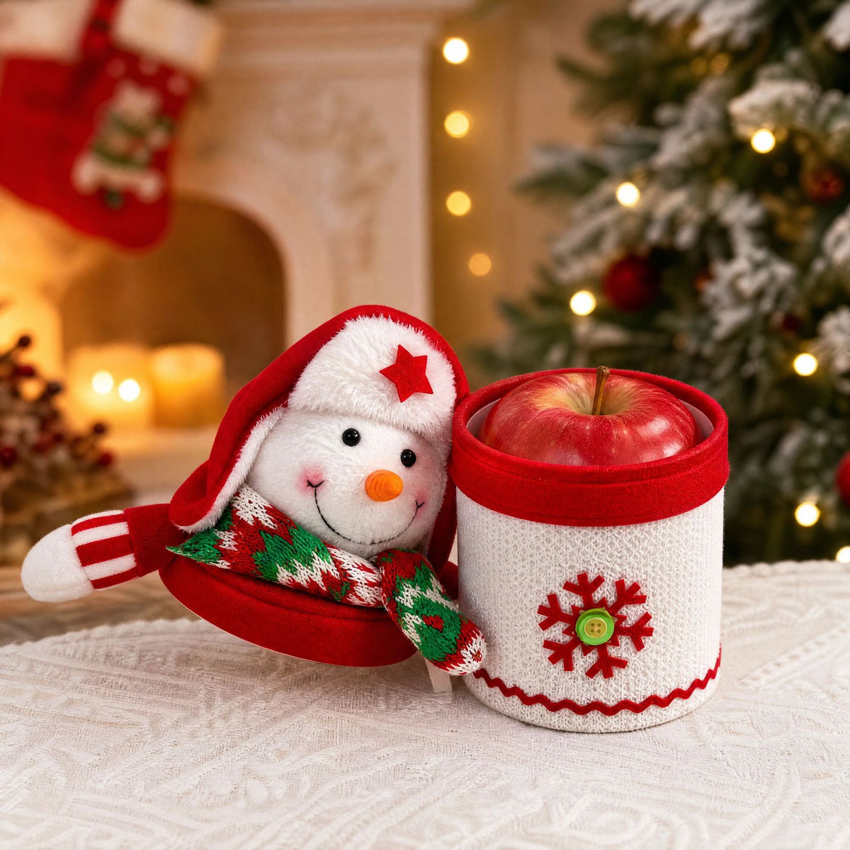 Weihnachts-Deko Geschenkbox Apfelkorb, 28 cm hoch, für Süßigkeiten Obst, Schneemann Rentier, Festtagsdekoration, Gastgeschenk, Hochzeit, Café, Hotel