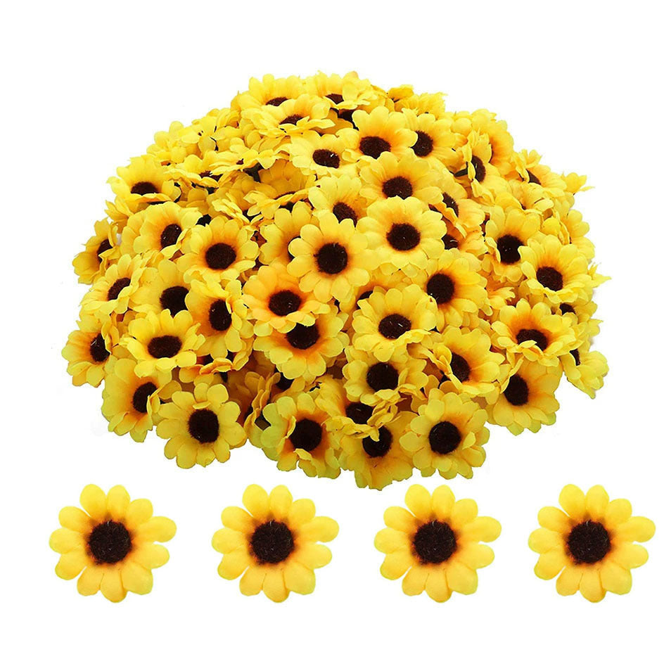 50 Stück künstliche Sonnenblumen, Seidenblüten, 4,5 cm Durchmesser, DIY Hochzeit Dekoration, Grabgestaltung, Shop-Deko, Bastelbedarf
