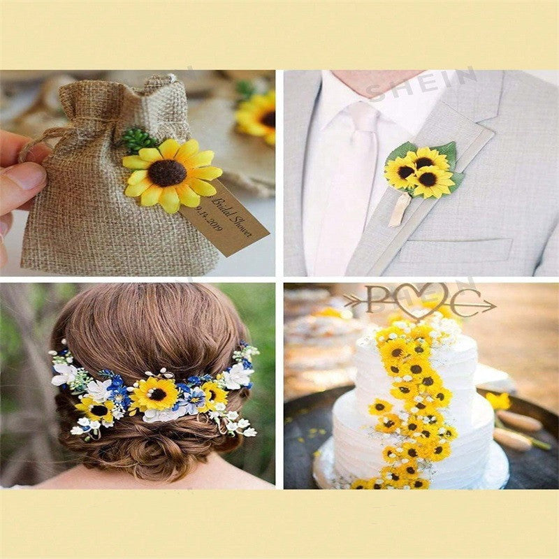 50 Stück künstliche Sonnenblumen, Seidenblüten, 4,5 cm Durchmesser, DIY Hochzeit Dekoration, Grabgestaltung, Shop-Deko, Bastelbedarf