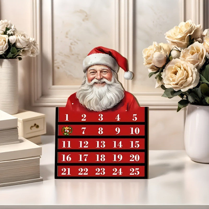 Holz Weihnachtskalender mit Santa Claus Motiv, 30cm hoch, Weihnachtsdekoration, Geschenkidee, Festtagsdeko