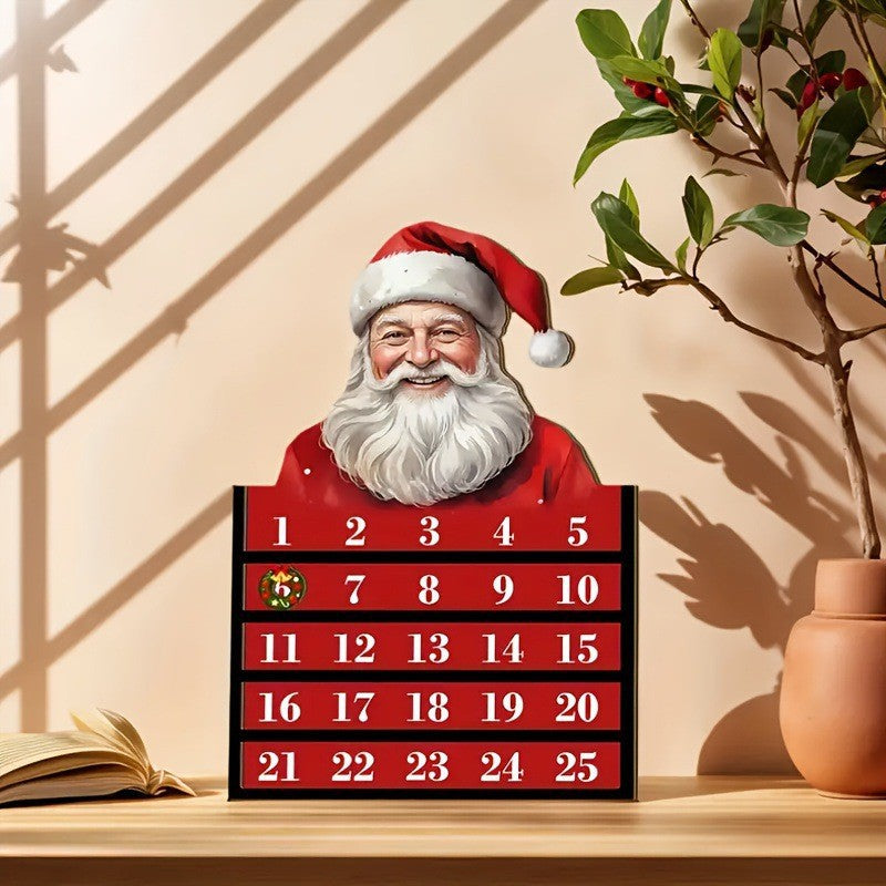 Holz Weihnachtskalender mit Santa Claus Motiv, 30cm hoch, Weihnachtsdekoration, Geschenkidee, Festtagsdeko