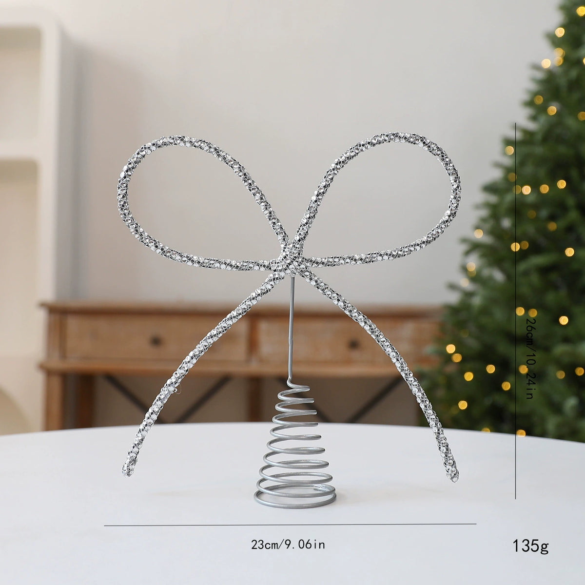 Edelstahl-Schmetterlingsschleifen-Baumspitze mit Strass, 26 cm, Gold/Silber/Rot – Weihnachtsbaum-Deko, Hochzeitsdekoration, Festtagsgestaltung, Innenraum-Dekoration