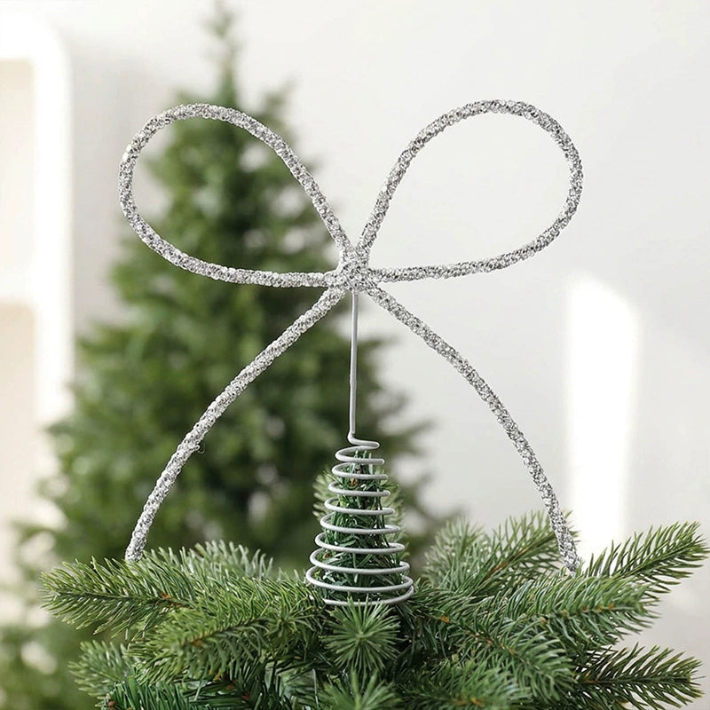 Edelstahl-Schmetterlingsschleifen-Baumspitze mit Strass, 26 cm, Gold/Silber/Rot – Weihnachtsbaum-Deko, Hochzeitsdekoration, Festtagsgestaltung, Innenraum-Dekoration