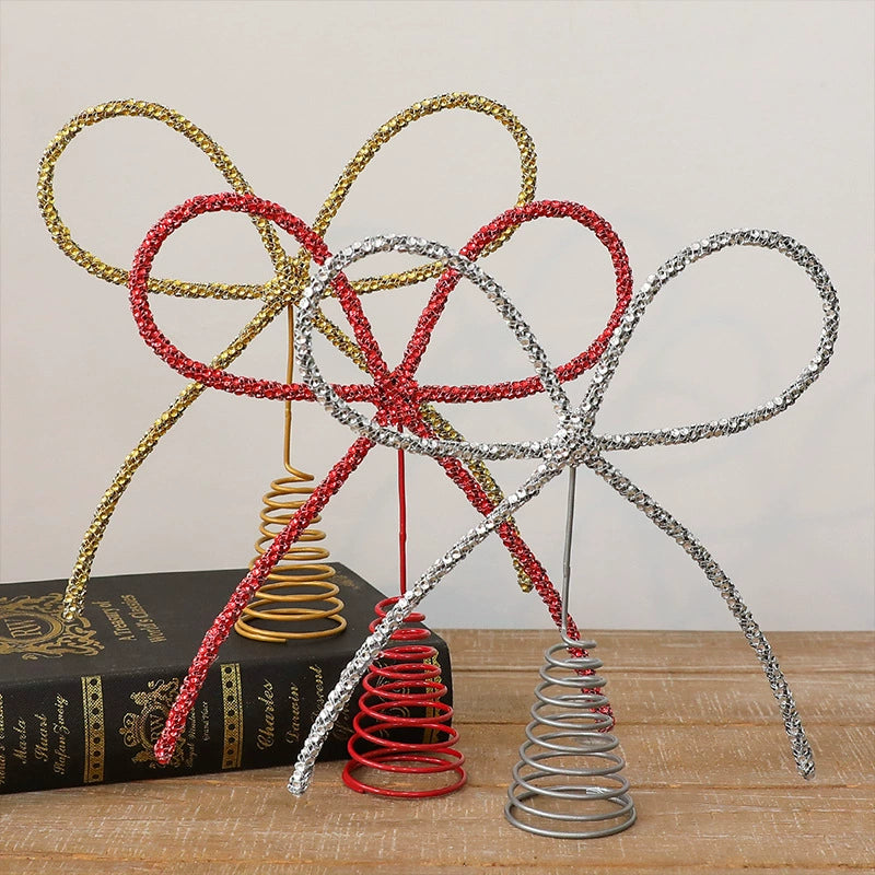 Edelstahl-Schmetterlingsschleifen-Baumspitze mit Strass, 26 cm, Gold/Silber/Rot – Weihnachtsbaum-Deko, Hochzeitsdekoration, Festtagsgestaltung, Innenraum-Dekoration