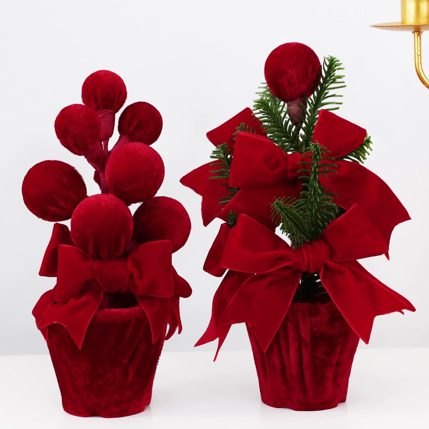 Weinrote Samt-Weihnachtskugeln im Topf, Weihnachtsdeko für Türschwellen, Schaufenster und Innenräume, Set von 4 Stücken