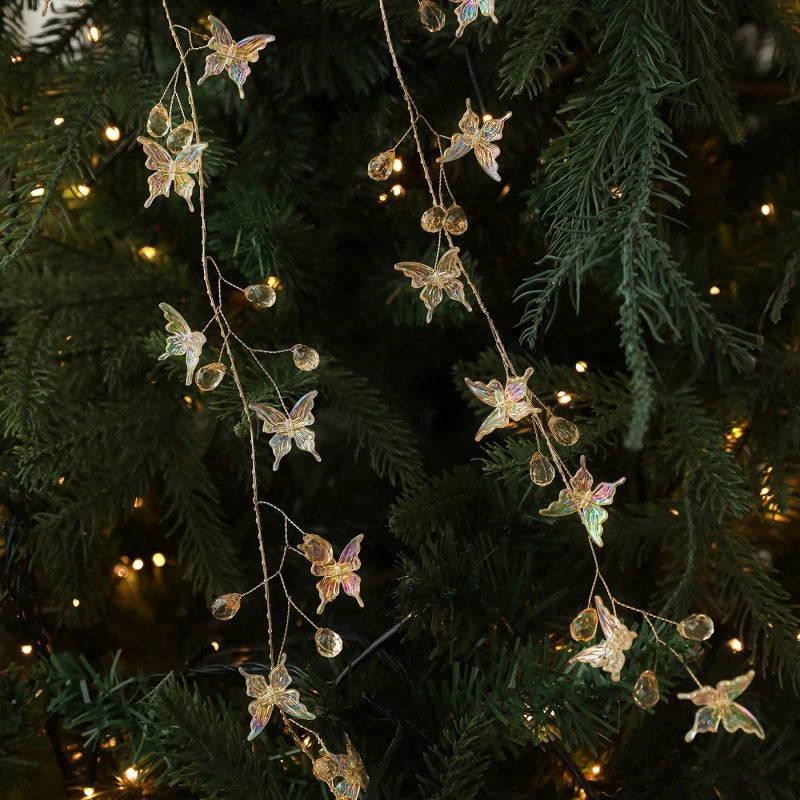 Weihnachtsbaum-Kranz Dekoration, 4 Designs, Kristallkette mit Perlen und Schmetterlingen, Transparent, 1 Stück ab Lager