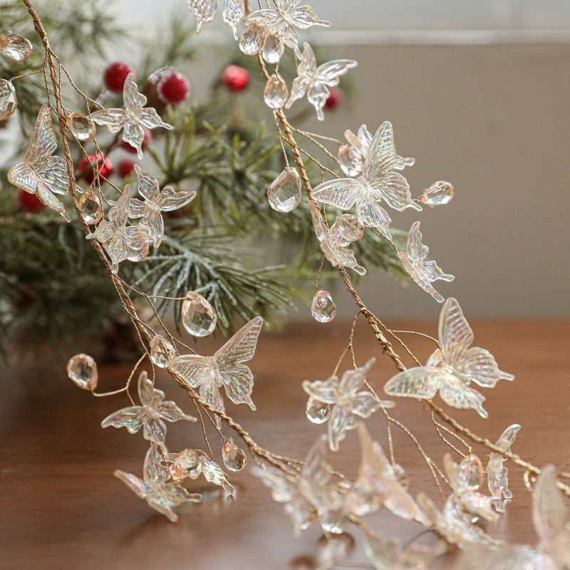Weihnachtsbaum-Kranz Dekoration, 4 Designs, Kristallkette mit Perlen und Schmetterlingen, Transparent, 1 Stück ab Lager