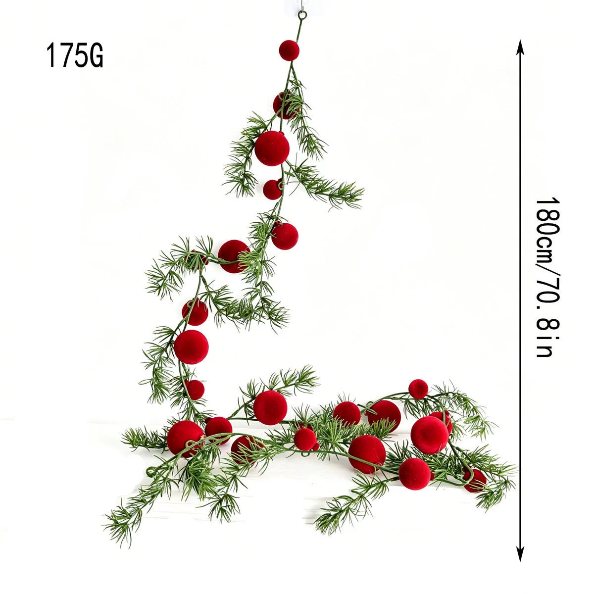 2er-Set Weihnachtsdeko, 180 cm Kiefernzweige mit roten Beeren, Fenster- und Kamindekoration, festliche Stimmung