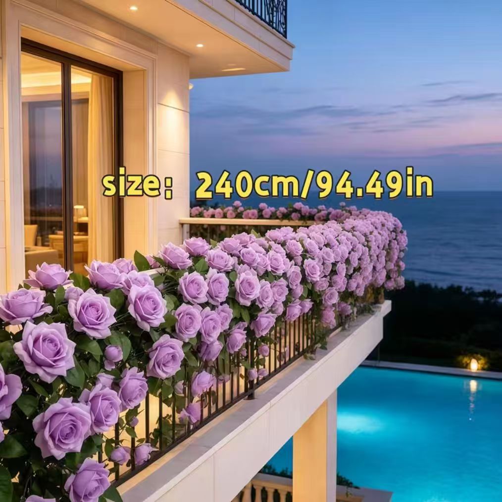 Künstliche Seidenrose Rankpflanze 240 cm, 9 Blüten, boho-modern für Hochzeit, Dekoration, Innen- & Außenbereich