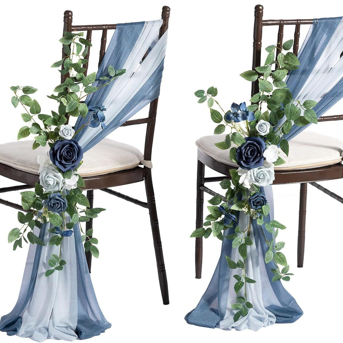 Künstliche Blume für Stuhldekoration, 60 cm, transparente Organdy-Schleifen, Set mit 2 Schleifen und 1 Blume, für Hochzeiten, Outdoor-Events