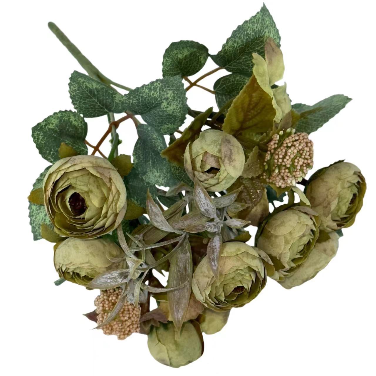 Künstliche Blumenstrauß für Hochzeiten, Retro-Stil, 32,5 cm, Rosen, Eukalyptus, Kamelien, Gänseblümchen, Hortensien