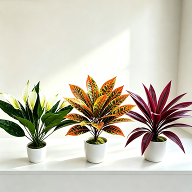 Künstliche Pflanzen-Kombination aus Buntblatt, Einblatt und Drachenbaum, 58 cm, Set aus 3 Pflanzen, Innenraum-Deko, Wohnaccessoire, für Blumenarrangements