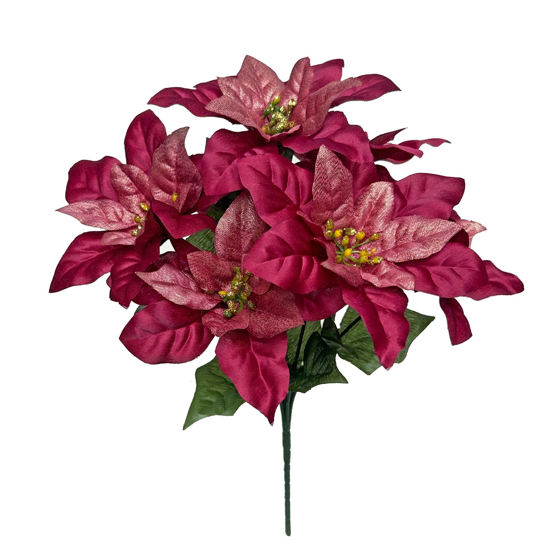 Weihnachtsstern Seidenblumen Buschel, 33 cm hoch, 7 Blüten, 15 cm Durchmesser, realistische künstliche Pflanze für Festtagsdekoration, Innenraum, Hochzeiten, Geschäfte