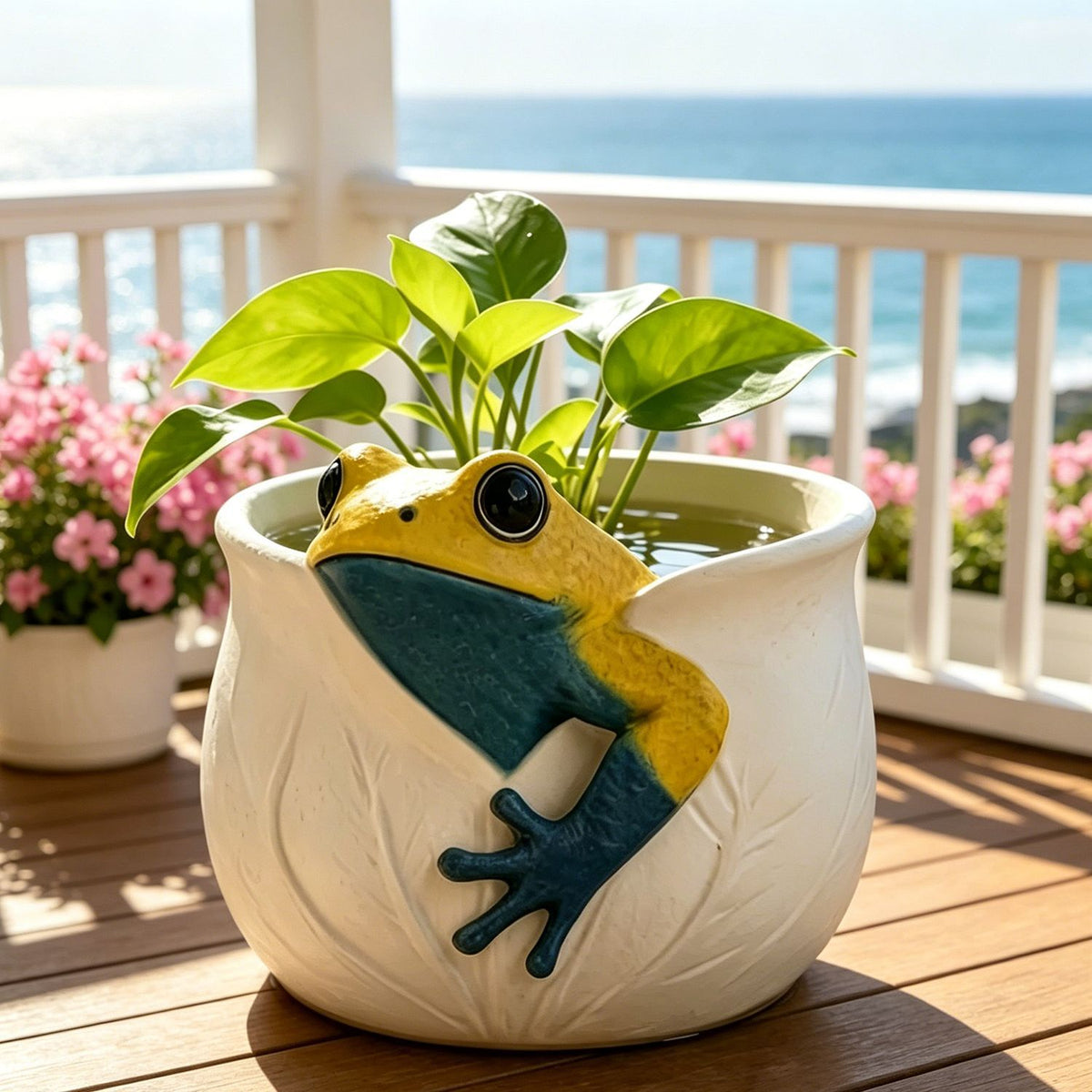 Kunstharz Frosch Blumentopf Deko, 11x10,2x8 cm, Garten Terrasse Balkon Innenraum Dekoration, mit Topf, für Floristen Hochzeiten Events